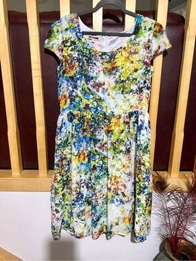 Serrani Italy Impressionist Watercolor Floral Fit & Flare Dress - 12